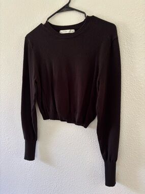 Altar'd State Black Crewneck Cropped Sweater